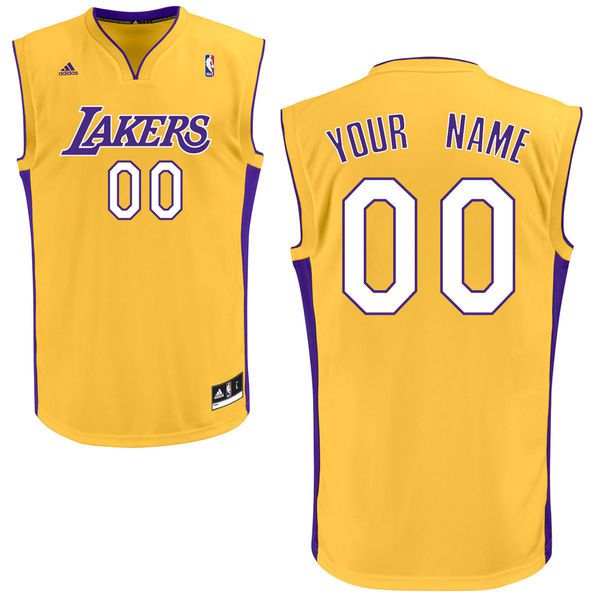 Men Adidas Los Angeles Lakers Custom Replica Home Yellow NBA Jersey->customized nba jersey->Custom Jersey
